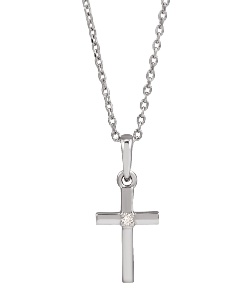 R50012 Necklace Set 14K White Round Natural Diamond 1.5Mm 0.015 Ct I1, G-H 16-18 In Polished .015 Ct Natural Diamond Cross Necklace