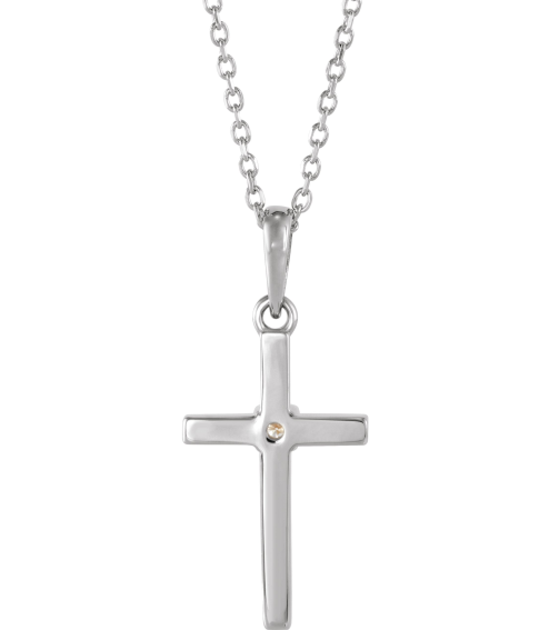 R50012 Necklace Set 14K White Round Natural Diamond 1.5Mm 0.015 Ct I1, G-H 16-18 In Polished .015 Ct Natural Diamond Cross Necklace