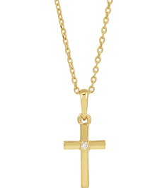 R50012 Necklace Set 14K Yellow Round Natural Diamond 1.5Mm 0.015 Ct I1, G-H 16-18 In Polished .015 Ct Natural Diamond Cross Necklace