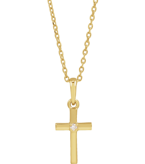 R50012 Necklace Set 14K Yellow Round Natural Diamond 1.5Mm 0.015 Ct I1, G-H 16-18 In Polished .015 Ct Natural Diamond Cross Necklace