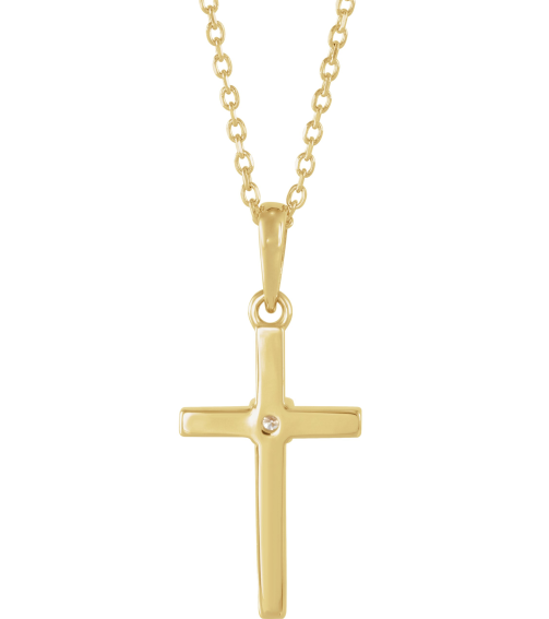R50012 Necklace Set 14K Yellow Round Natural Diamond 1.5Mm 0.015 Ct I1, G-H 16-18 In Polished .015 Ct Natural Diamond Cross Necklace