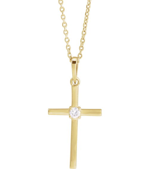 R50012 Necklace Set 14K Yellow Round Natural Diamond 2.5Mm 0.06 Ct I1, G-H 16-18 In Polished .06 Ct Natural Diamond Cross Necklace