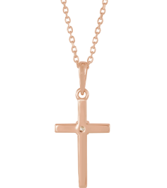 R50012 Necklace Set 14K Rose Round Natural Diamond 2Mm 0.03 Ct I1, G-H 16-18 In Polished .03 Ct Natural Diamond Cross Necklace