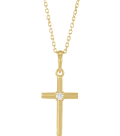 R50012 Necklace Set 14K Yellow Round Natural Diamond 2Mm 0.03 Ct I1, G-H 16-18 In Polished .03 Ct Natural Diamond Cross Necklace