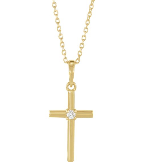 R50012 Necklace Set 14K Yellow Round Natural Diamond 2Mm 0.03 Ct I1, G-H 16-18 In Polished .03 Ct Natural Diamond Cross Necklace