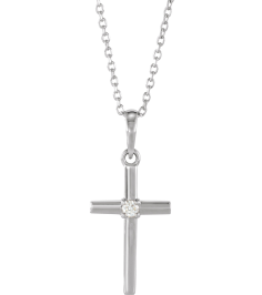 R50012 Necklace Set Sterling Silver Round Natural Diamond 2Mm 0.03 Ct I1, G-H 16-18 In Polished .03 Ct Natural Diamond Cross Necklace
