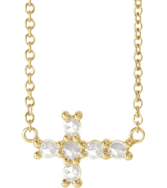 R42420 Necklace Set 14K Yellow Round Natural Diamond 2Mm 18 Ctw VsSi1, Ghi 16-18 In Polished 18 Ctw Natural Rose-Cut Diamond Sideways Cross Necklace