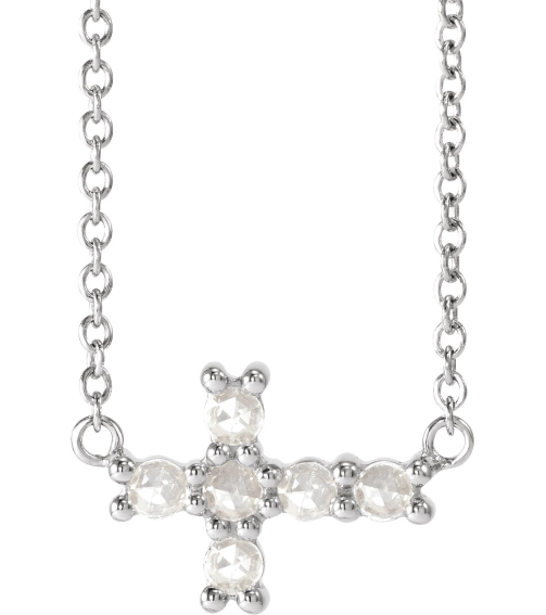 R42420 Necklace Set 14K White Round Natural Diamond 2Mm 18 Ctw VsSi1, Ghi 16-18 In Polished 18 Ctw Natural Rose-Cut Diamond Sideways Cross Necklace