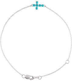 Brc885 Bracelet Set Sterling Silver Round Natural Turquoise 2 Mm 6 12-7 12 In Polished Natural Turquoise Sideways Cross Bracelet