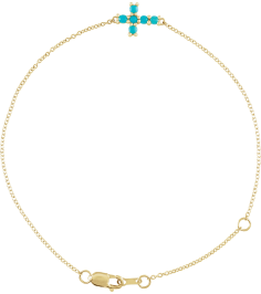 Brc885 Bracelet Set 14K Yellow Round Natural Turquoise 2 Mm 6 12-7 12 In Polished Natural Turquoise Sideways Cross Bracelet