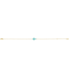 Brc885 Bracelet Set 14K Yellow Round Natural Turquoise 2 Mm 6 12-7 12 In Polished Natural Turquoise Sideways Cross Bracelet