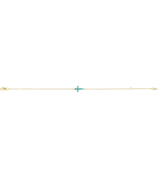 Brc885 Bracelet Set 14K Yellow Round Natural Turquoise 2 Mm 6 12-7 12 In Polished Natural Turquoise Sideways Cross Bracelet