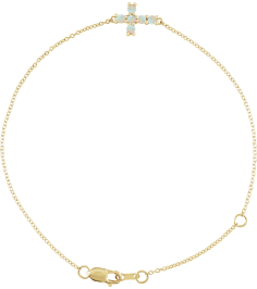 Brc885 Bracelet Set 14K Yellow Round Natural White Opal 2 Mm 6 12-7 12 In Polished Natural White Opal Sideways Cross Bracelet