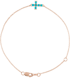 Brc885 Bracelet Set 14K Rose Round Natural Turquoise 2 Mm 6 12-7 12 In Polished Natural Turquoise Sideways Cross Bracelet