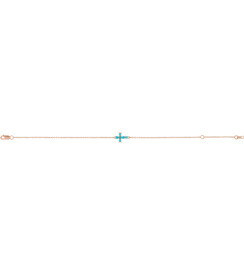 Brc885 Bracelet Set 14K Rose Round Natural Turquoise 2 Mm 6 12-7 12 In Polished Natural Turquoise Sideways Cross Bracelet