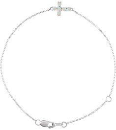 Brc885 Bracelet Set 14K White Round Natural White Opal 2 Mm 6 12-7 12 In Polished Natural White Opal Sideways Cross Bracelet