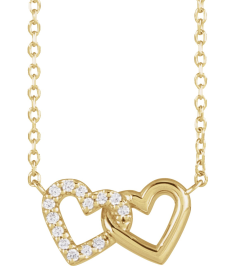 88139 Necklace Set 14K Yellow Round Natural Diamond 1Mm 0.05 Ctw I1, G-H 16-18 In Polished .05 Ctw Natural Diamond Petite Double Interlocking Heart Necklace