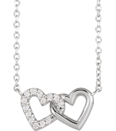 88139 Necklace Set Sterling Silver Round Natural Diamond 1Mm 0.05 Ctw I1, G-H 16-18 In Polished .05 Ctw Natural Diamond Petite Double Interlocking Heart Necklace