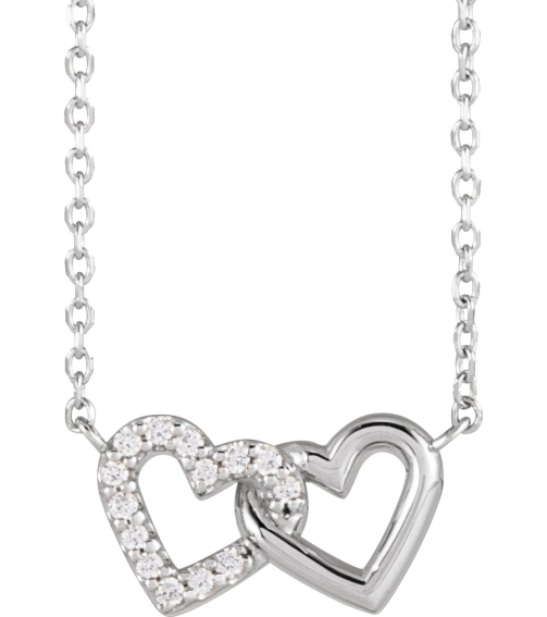 88139 Necklace Set Sterling Silver Round Natural Diamond 1Mm 0.05 Ctw I1, G-H 16-18 In Polished .05 Ctw Natural Diamond Petite Double Interlocking Heart Necklace