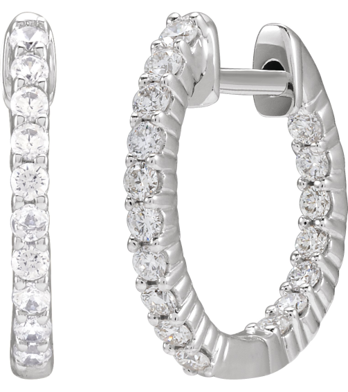 653631 Earring Set 14K White 14.5 Mm 1.66 Mm Natural Diamond Round 1.5Mm 12 Ctw I1, Gh Pair Hinged Polished 12 Ctw Natural Diamond Inside-Outside Hoop Earrings