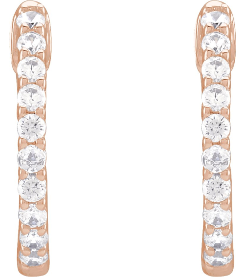 653631 Earring Set 14K Rose 14.5 Mm 1.66 Mm Natural Diamond Round 1.5Mm 12 Ctw I1, Gh Pair Hinged Polished 12 Ctw Natural Diamond Inside-Outside Hoop Earrings