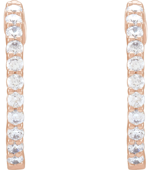 653631 Earring Set 14K Rose 17.2 Mm 2.15 Mm Natural Diamond Round 1.75Mm 34 Ctw I1, Gh Pair Hinged Polished 34 Ctw Natural Diamond Inside-Outside Hoop Earrings