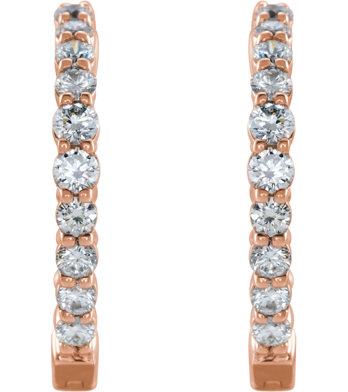 653631 Earring Set 14K Rose 19.3 Mm 2.2 Mm Natural Diamond Round 2.1Mm 1 Ctw I1, Gh Pair Hinged Polished 1 Ctw Natural Diamond Inside-Outside Hoop Earrings