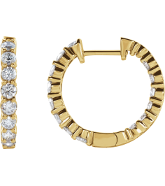 653631 Earring Set 14K Yellow 20 Mm 2.98 Mm Natural Diamond Round 2.8Mm 2 Ctw I1, Gh Pair Hinged Polished 2 Ctw Natural Diamond Inside-Outside Hoop Earrings
