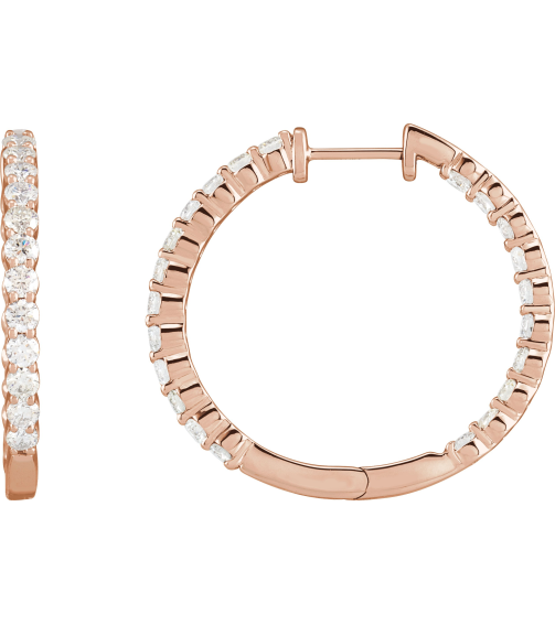 653631 Earring Set 14K Rose 30 Mm 3.14 Mm Natural Diamond Round 2.5Mm 3 Ctw I1, Gh Pair Hinged Polished 3 Ctw Natural Diamond Inside-Outside Hoop Earrings