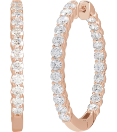 653631 Earring Set 14K Rose 30 Mm 3.14 Mm Natural Diamond Round 2.5Mm 3 Ctw I1, Gh Pair Hinged Polished 3 Ctw Natural Diamond Inside-Outside Hoop Earrings