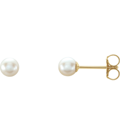 61103 Earring Set Cultured White Akoya Pearl Pearl 4 Mm 14K Yellow Pair Friction Backs Included Polished Cultured Akoya Pearl Earrings