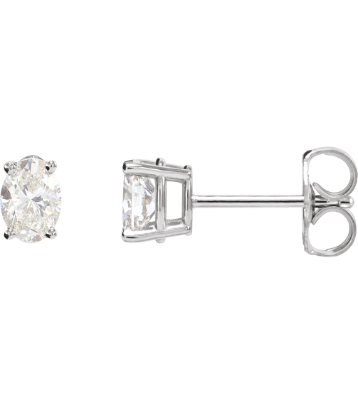 1870 14K White Set Oval Natural Diamond Pair 5 X 3Mm 12 Ctw Si2-Si3, Ghi Friction Friction Backs Included 4-Prong Polished 4-Prong Light Wire Basket Earring