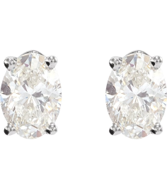 1870 14K White Set Oval Natural Diamond Pair 7 X 5Mm 1 12 Ctw Si2-Si3, Ghi Friction Friction Backs Included 4-Prong Polished 4-Prong Light Wire Basket Earring