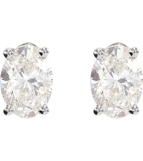 1870 14K White Set Oval Natural Diamond Pair 7 X 5Mm 1 12 Ctw Si2-Si3, Ghi Friction Friction Backs Included 4-Prong Polished 4-Prong Light Wire Basket Earring