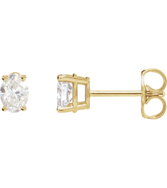 1870 14K Yellow Set Oval Natural Diamond Pair 7 X 5Mm 1 12 Ctw Si2-Si3, Ghi Friction Friction Backs Included 4-Prong Polished 4-Prong Light Wire Basket Earring