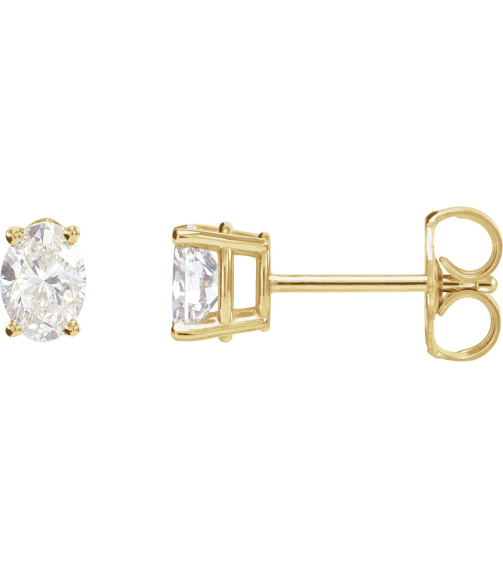 1870 14K Yellow Set Oval Natural Diamond Pair 7 X 5Mm 1 12 Ctw Si2-Si3, Ghi Friction Friction Backs Included 4-Prong Polished 4-Prong Light Wire Basket Earring