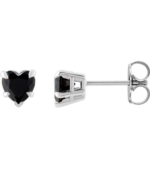 88090 Earring Set Natural Black Onyx Heart 5 X 5 Mm Platinum Pair Friction Backs Included Polished Natural Onyx 5-Claw Prong Earrings