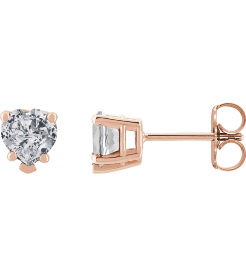 88091 14K Rose Set Heart Natural White Sapphire Pair 5 X 5 Mm Friction Friction Backs Included 5-Prong Polished Natural White Sapphire 5-Prong V-End Earrings