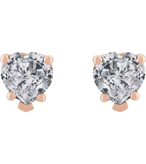 88091 14K Rose Set Heart Natural White Sapphire Pair 5 X 5 Mm Friction Friction Backs Included 5-Prong Polished Natural White Sapphire 5-Prong V-End Earrings