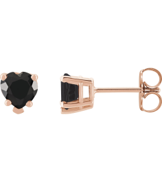 88091 14K Rose Set Heart Natural Black Onyx Pair 5 X 5 Mm Friction Friction Backs Included 5-Prong Polished Natural Black Onyx 5-Prong V-End Earrings
