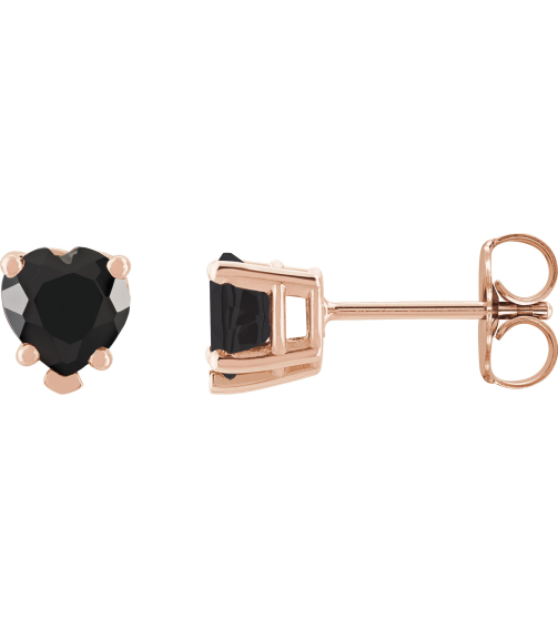 88091 14K Rose Set Heart Natural Black Onyx Pair 5 X 5 Mm Friction Friction Backs Included 5-Prong Polished Natural Black Onyx 5-Prong V-End Earrings