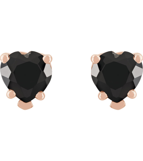 88091 14K Rose Set Heart Natural Black Onyx Pair 5 X 5 Mm Friction Friction Backs Included 5-Prong Polished Natural Black Onyx 5-Prong V-End Earrings