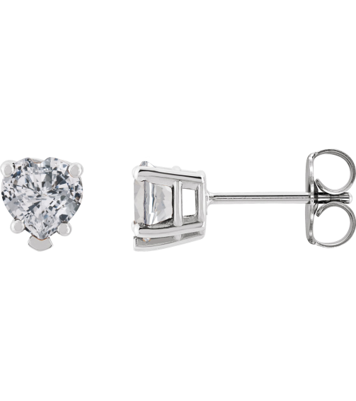 88091 14K White Set Heart Natural White Sapphire Pair 5 X 5 Mm Friction Friction Backs Included 5-Prong Polished Natural White Sapphire 5-Prong V-End Earrings