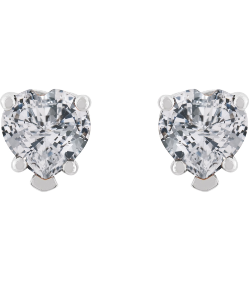 88091 14K White Set Heart Natural White Sapphire Pair 5 X 5 Mm Friction Friction Backs Included 5-Prong Polished Natural White Sapphire 5-Prong V-End Earrings