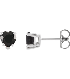 88091 14K White Set Heart Natural Black Onyx Pair 5 X 5 Mm Friction Friction Backs Included 5-Prong Polished Natural Black Onyx 5-Prong V-End Earrings