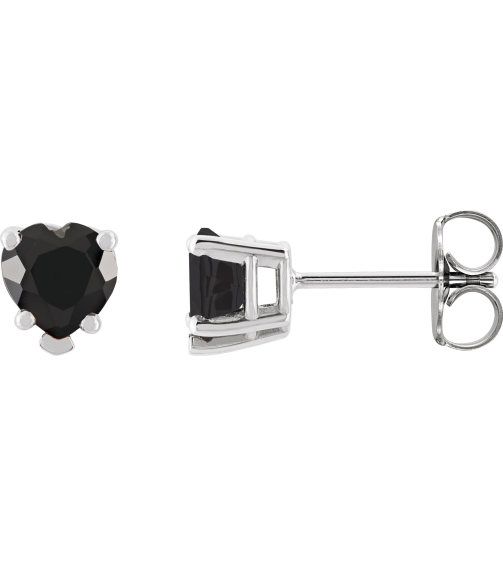88091 14K White Set Heart Natural Black Onyx Pair 5 X 5 Mm Friction Friction Backs Included 5-Prong Polished Natural Black Onyx 5-Prong V-End Earrings