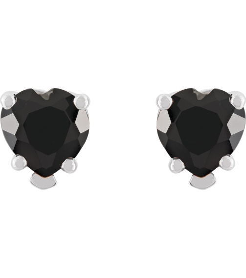 88091 14K White Set Heart Natural Black Onyx Pair 5 X 5 Mm Friction Friction Backs Included 5-Prong Polished Natural Black Onyx 5-Prong V-End Earrings