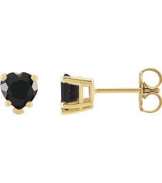 88091 14K Yellow Set Heart Natural Black Onyx Pair 5 X 5 Mm Friction Friction Backs Included 5-Prong Polished Natural Black Onyx 5-Prong V-End Earrings