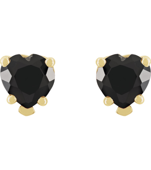 88091 14K Yellow Set Heart Natural Black Onyx Pair 5 X 5 Mm Friction Friction Backs Included 5-Prong Polished Natural Black Onyx 5-Prong V-End Earrings