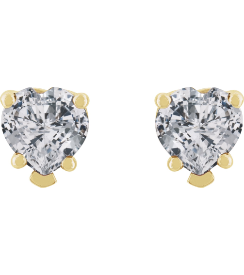 88091 14K Yellow Set Heart Natural White Sapphire Pair 5 X 5 Mm Friction Friction Backs Included 5-Prong Polished Natural White Sapphire 5-Prong V-End Earrings